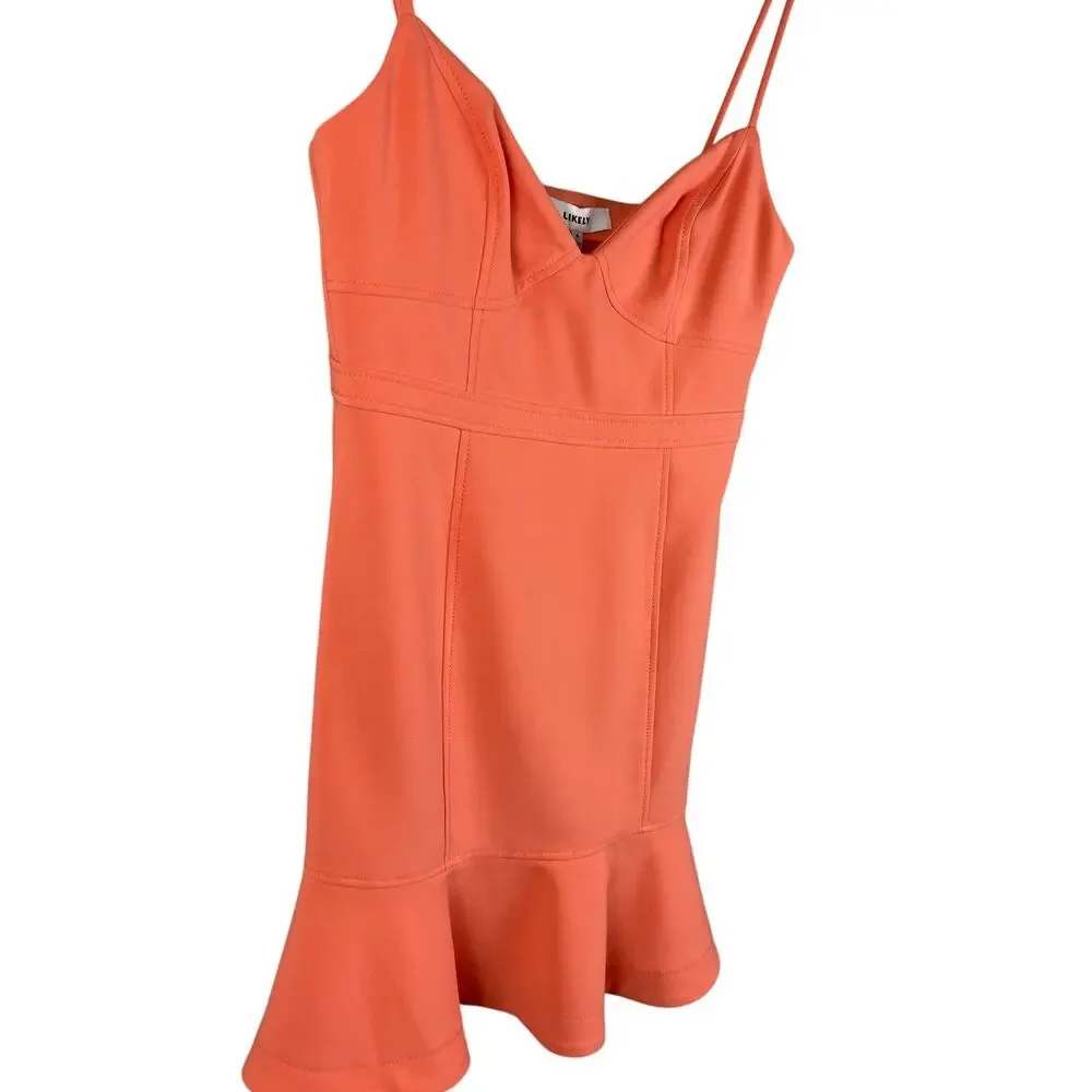 LIKELY Lillie Mini Dress Stretchy Spaghetti‎ Straps in Coral Size 4 - Picture 5 of 9